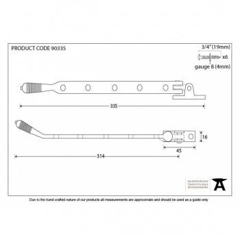 Polished Chrome 12'' Reeded Window Stay